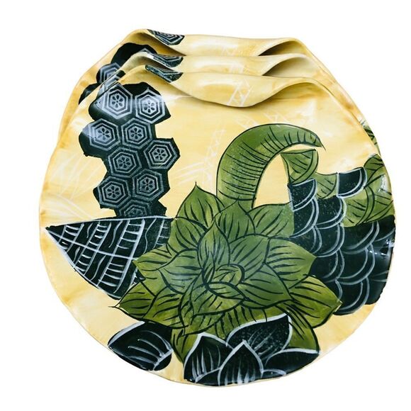 Tommy Bahama Set/3 Ambiance Curled Edge Yellow Green Tropical Print Salad Plates - Picture 3 of 9